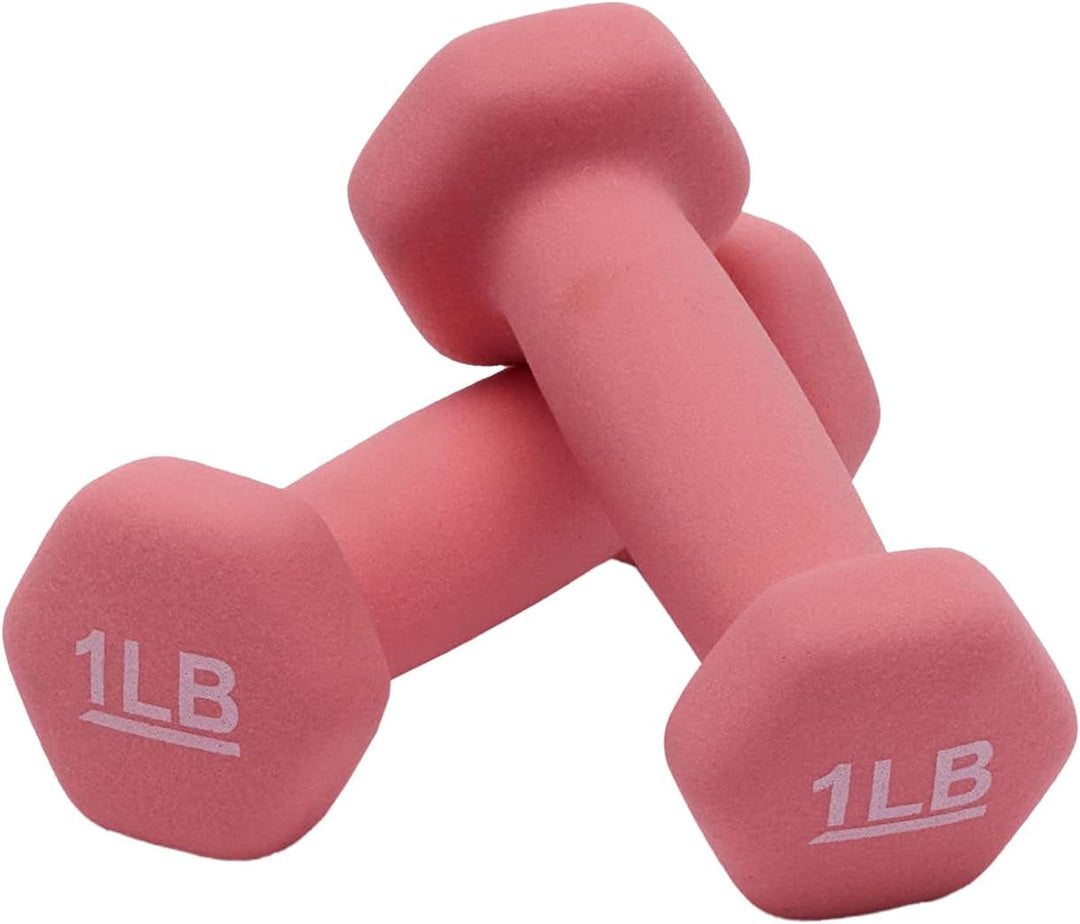 Pair of neoprene hex dumbbells with non-slip grip from The Peak Pivot, perfect for strength training and home workouts.