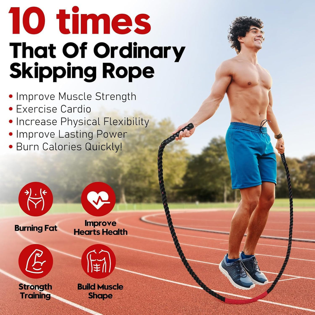 Heavy-duty professional weighted jump rope by The Peak Pivot for cardio, strength training, and fat burning exercise.