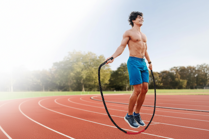 Weighted jump rope with cushioned handles and durable rope for effective cardio workouts.