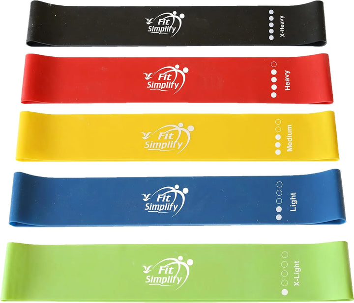 Set of five resistance exercise bands in different levels from The Peak Pivot, suitable for strength training and physical therapy.