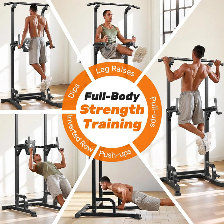 Power Tower pull-up station by The Peak Pivot featuring sturdy metal frame and multiple grip options for strength training.