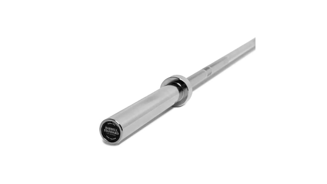 Barbell Standard 1000 Compact Barbell with chrome finish and adjustable weight plates for strength training and weightlifting.