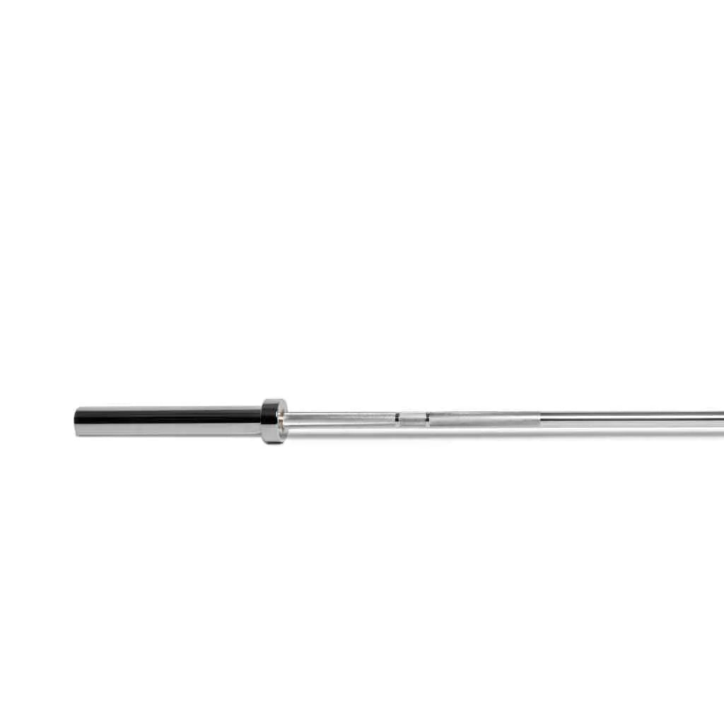 Barbell Standard 1000 Compact Barbell with black metal shaft and weight sleeves for strength training and weightlifting.