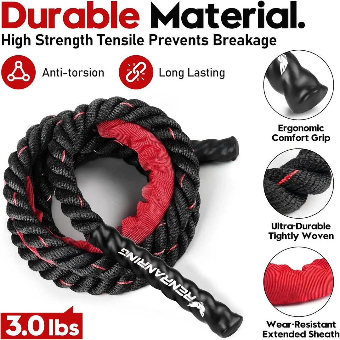 Weighted jump rope by The Peak Pivot with ergonomic handles, ideal for cardio and strength training workouts.