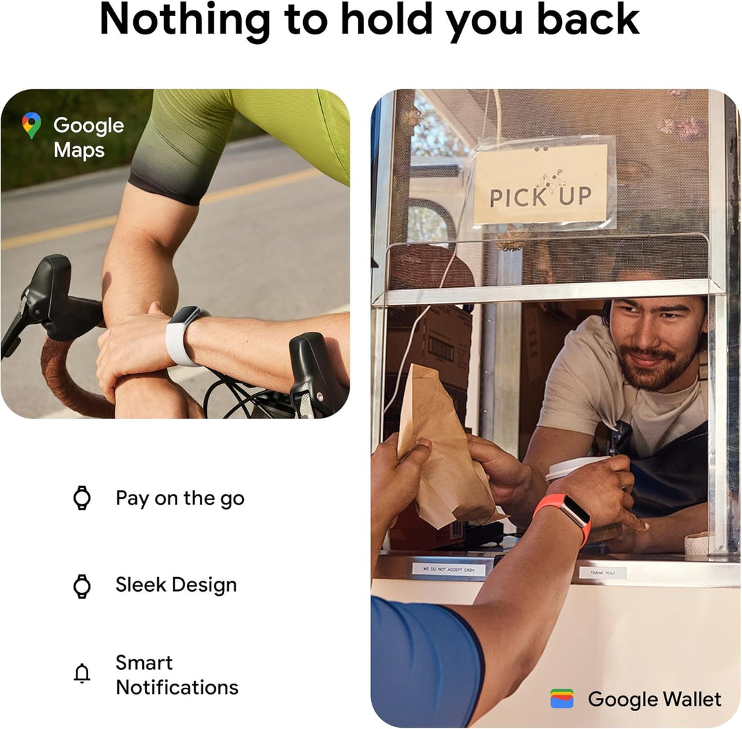 The Peak Pivot advanced fitness tracker with Google built-in, showing a digital watch display and activity tracking features.