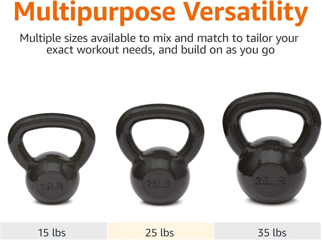 Cast iron kettlebell weight by The Peak Pivot, showing a black, rounded kettlebell used for strength training exercises.