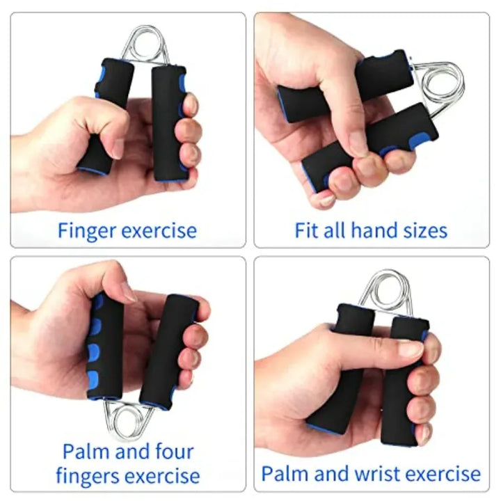Pair of soft foam forearm training hand grippers by The Peak Pivot for at-home exercise and grip strength building.