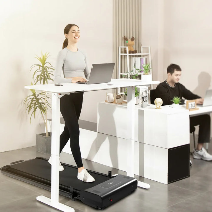 Under Desk Treadmill with LED display, compact design for office or home use, black with control panel