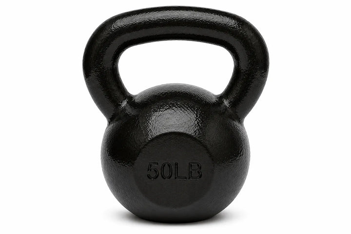 50-pound cast iron kettlebell weight from The Peak Pivot with a sturdy handle and durable black finish for strength training.