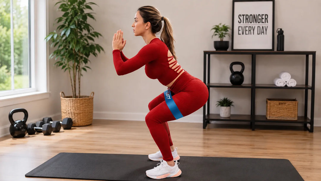 Set of five resistance exercise bands from The Peak Pivot, showcasing different levels of stretch for strength training and workouts.