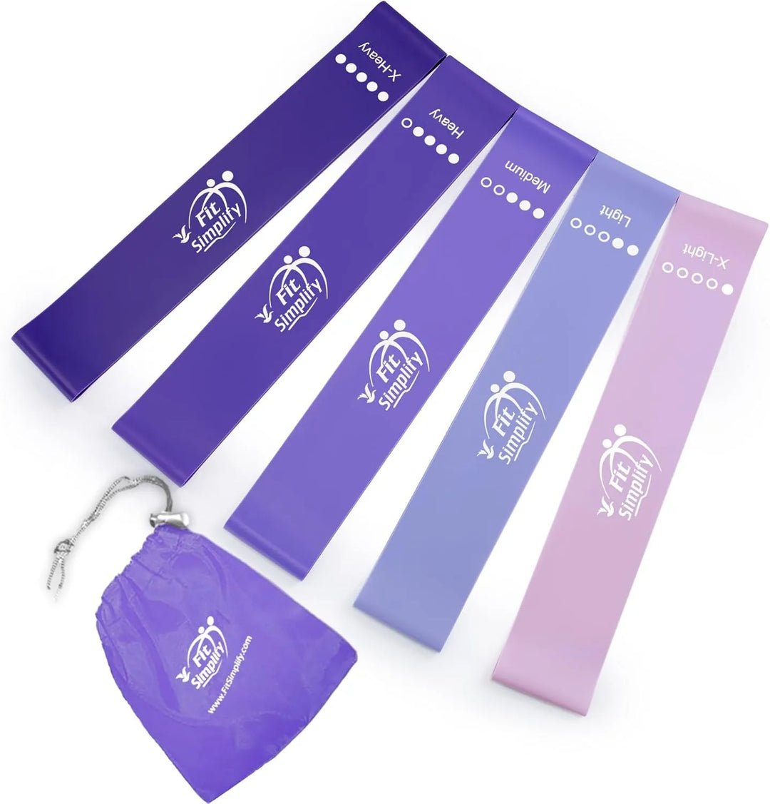 Set of five resistance exercise bands in varying levels from The Peak Pivot, ideal for strength training and flexibility workouts.