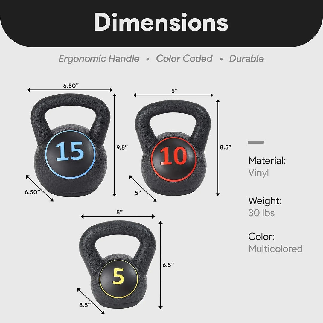 Set of black kettlebells in various sizes from The Peak Pivot, perfect for strength training and fitness workouts