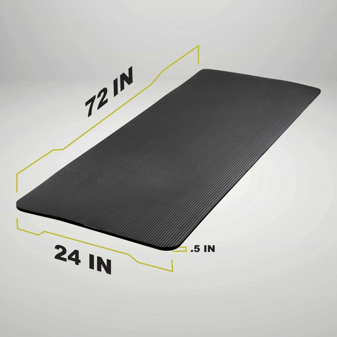 Extra-thick 12mm high-density NBR yoga mat by The Peak Pivot, showing textured surface and durable, cushioned design for yoga practice.