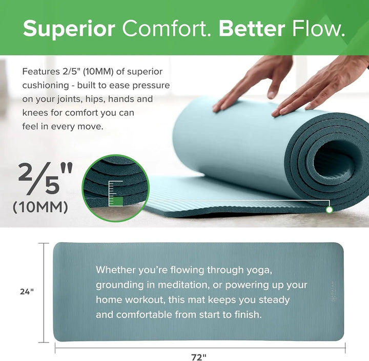 Gaiam Essentials yoga mat by The Peak Pivot, textured surface for grip, rolled up for exercise or stretching routines.