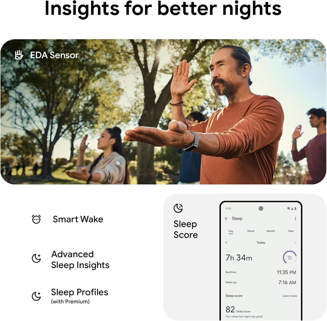 The Peak Pivot Advanced Fitness Tracker with Google Built-In showing a digital watch display, pedometer, and navigation features.