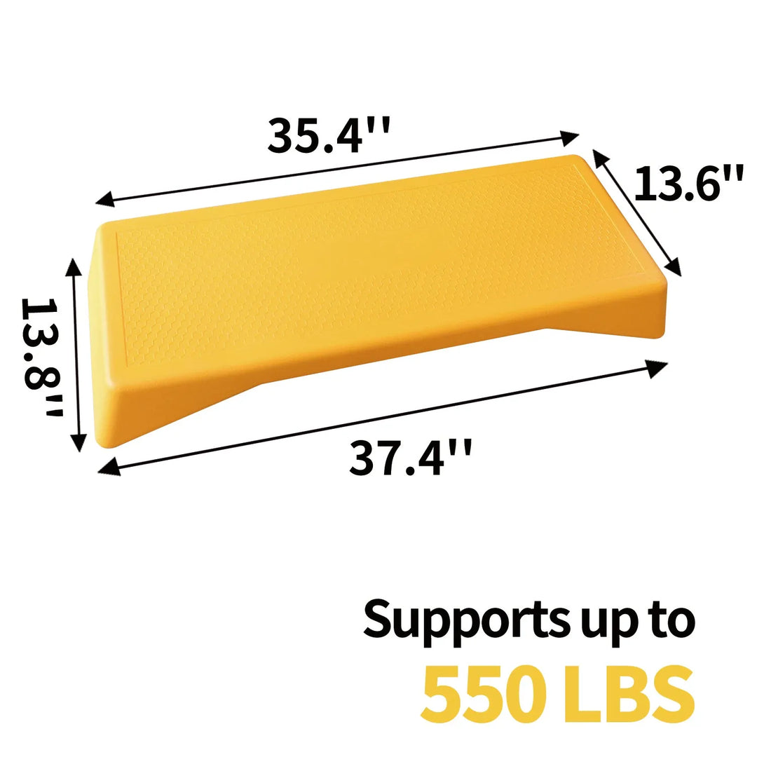 Yellow adjustable aerobic step platform for home workouts, made by The Peak Pivot, suitable for fitness and exercise routines.