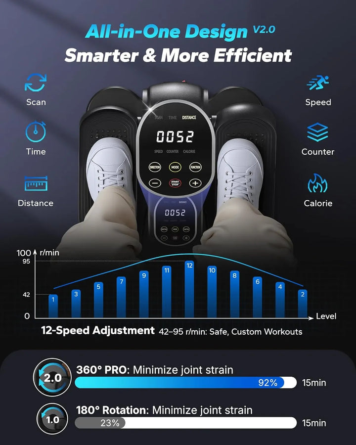 Under-desk elliptical machine with compact design and non-slip foot pedals for low-impact exercise.