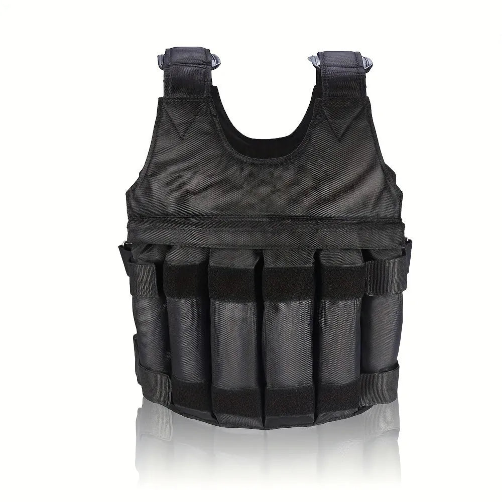 TM Adjustable Weighted Vest for strength training, 50kg capacity, sports and fitness accessory with padded straps and durable design.
