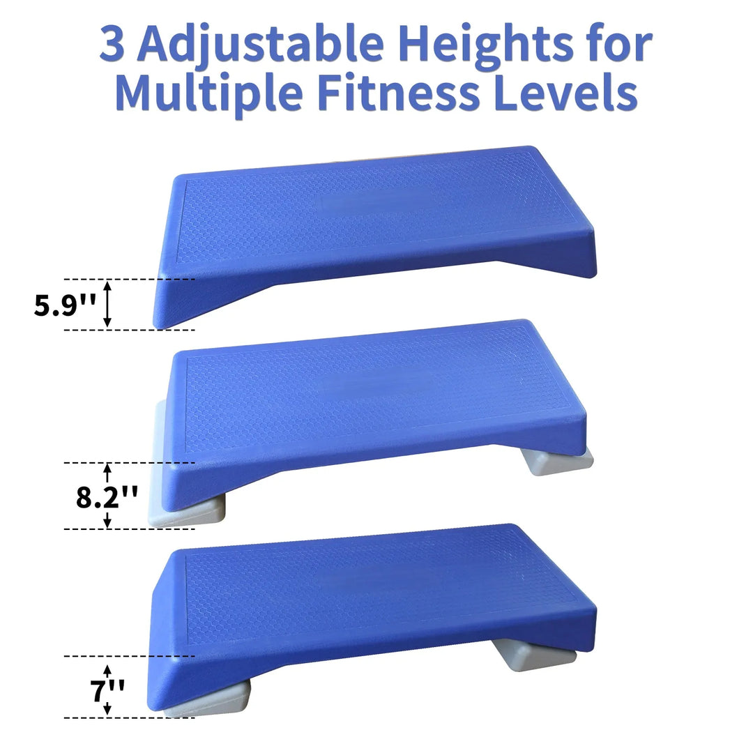 Blue aerobic step platform for home cardio training, featuring sturdy design and non-slip surface by The Peak Pivot.