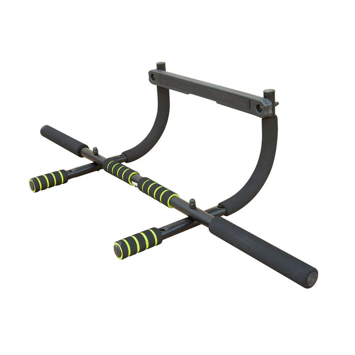 wall-mounted pull-up bar attached to a home gym setup for upper body strength exercises.