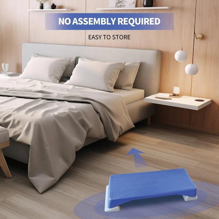 Blue aerobic step platform for home cardio training, featuring non-slip surface and sturdy design by V.I.P Digital Presence.