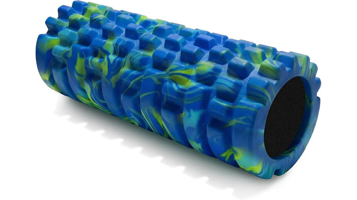 foam roller for deep tissue massage, showing a textured cylindrical foam tool on a white background.