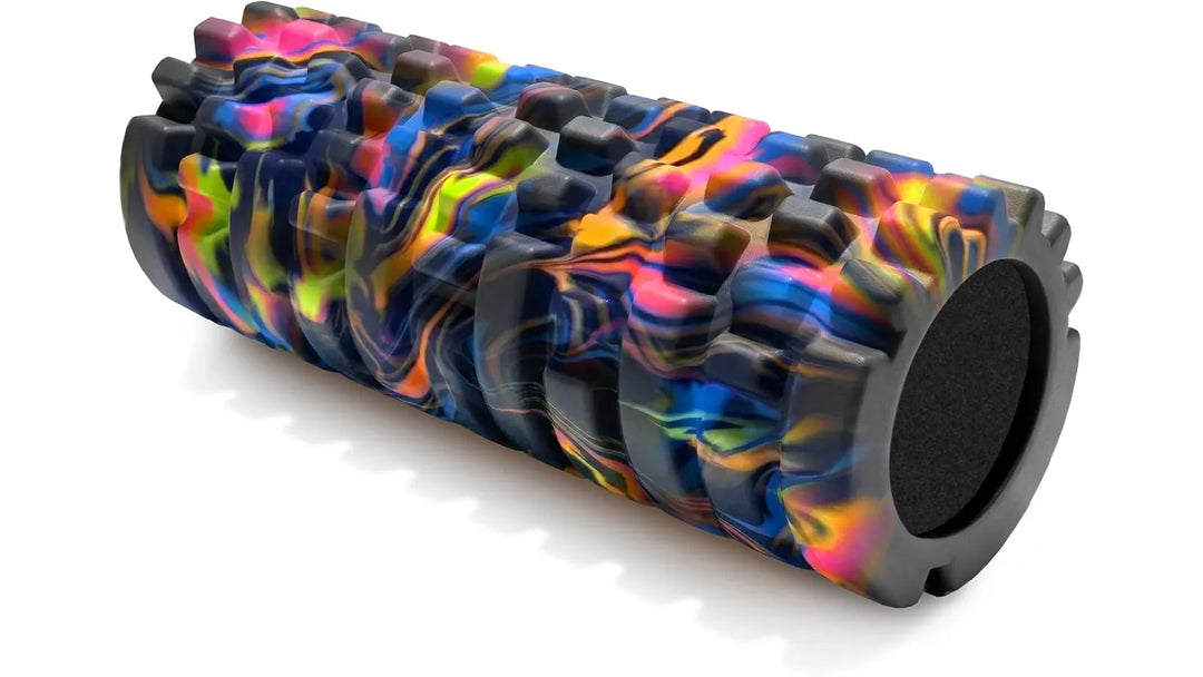 Foam roller for deep tissue massage showing a textured cylindrical foam roller on a neutral background.