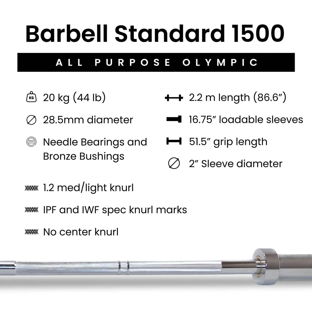 Barbell Standard 1500 Olympic weight set with multiple plates and barbell for strength training and weightlifting workouts.