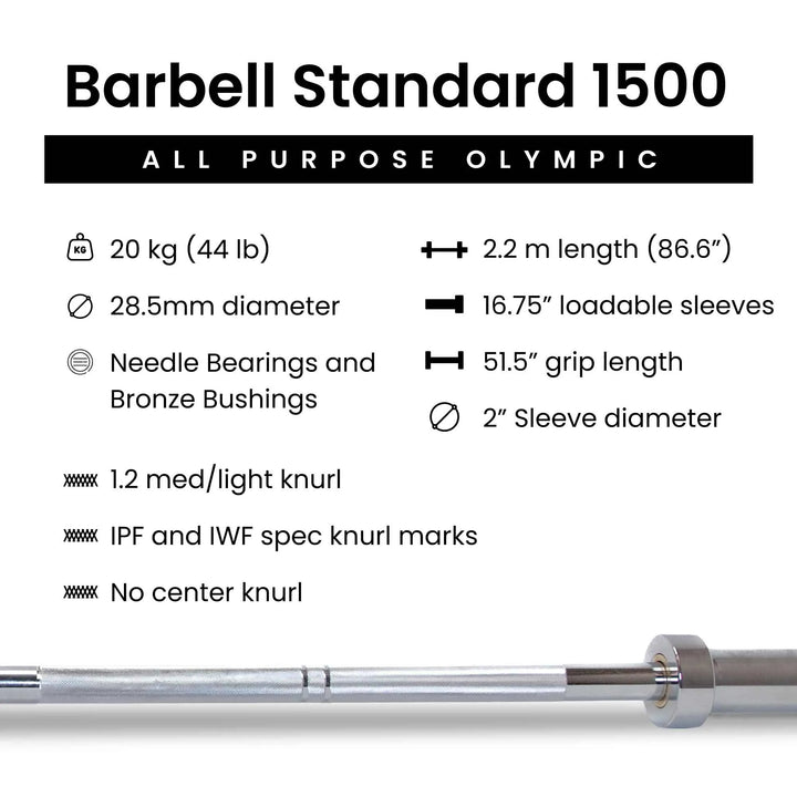 Barbell Standard 1500 Olympic weight set with multiple plates and barbell for strength training and weightlifting workouts.