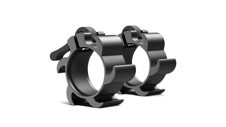Synergee aluminum barbell collars for secure weightlifting, featuring a sleek design and easy-to-use locking mechanism.
