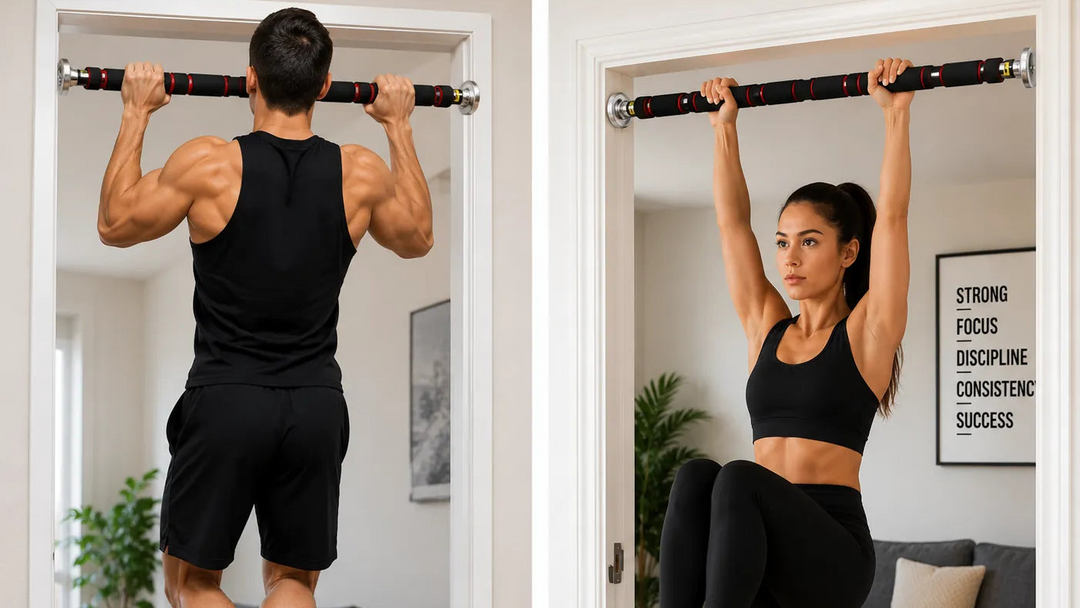 doorway pull-up bar mounted in a doorway for upper body exercise and strength training.