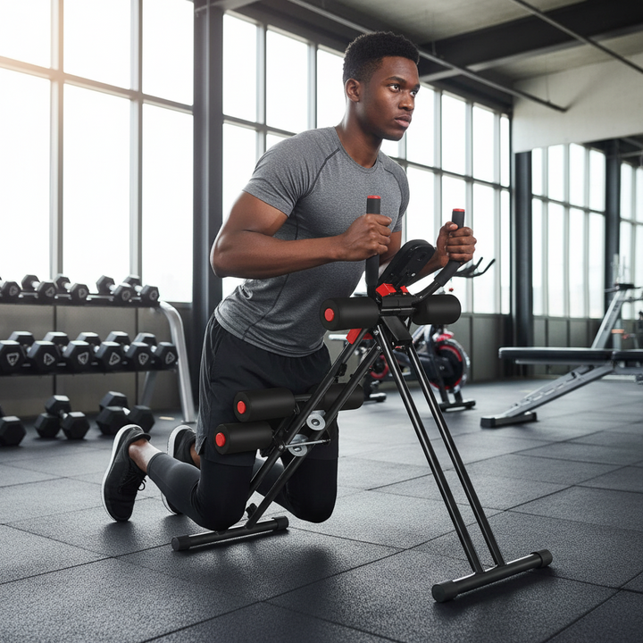 Foldable Ab Trainer Machine by The Peak Pivot for core workouts, featuring adjustable settings and compact design.