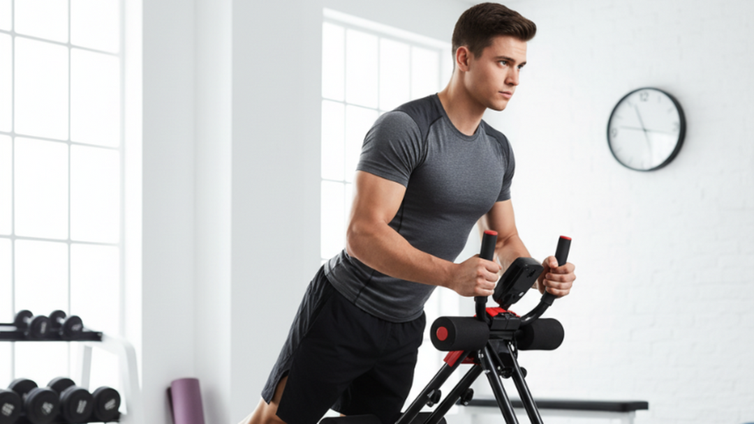 Foldable ab trainer machine with padded support and sturdy frame, designed for core workouts from The Peak Pivot.