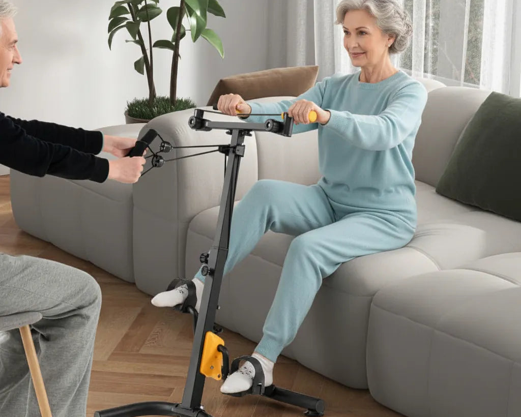 Senior pedal exerciser bike by The Peak Pivot, showing compact design and adjustable resistance for low-impact exercise.