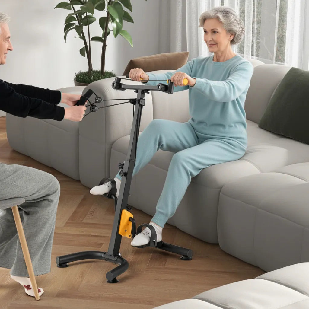 Peak Strength pedal exerciser for seniors, low-impact rehab bike with adjustable resistance and compact design.