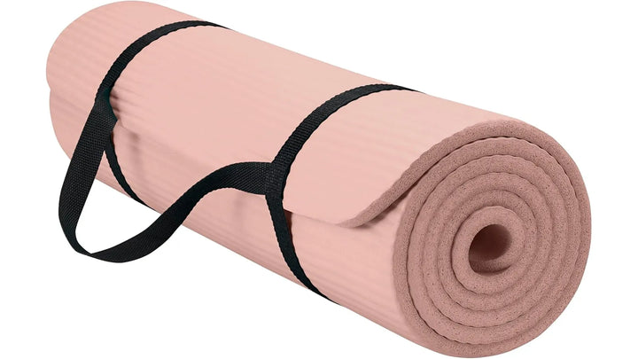 French Rose Gaiam Essentials Yoga Mat by The Peak Pivot with floral design, textured surface, and non-slip backing for yoga practice.
