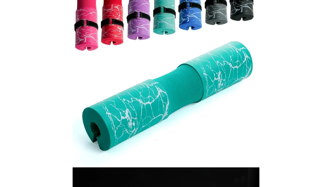 The Peak Pivot Ultimate Barbell Squat Pad wrapped around a barbell for comfortable weightlifting and squat support.