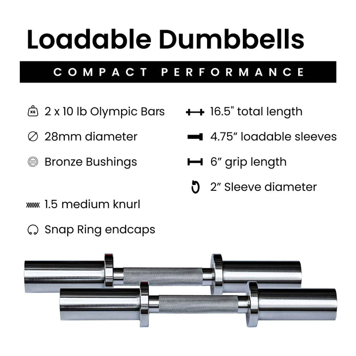 Pair of Barbell Standard loadable dumbbell bars with adjustable weight plates for strength training and versatile workouts.