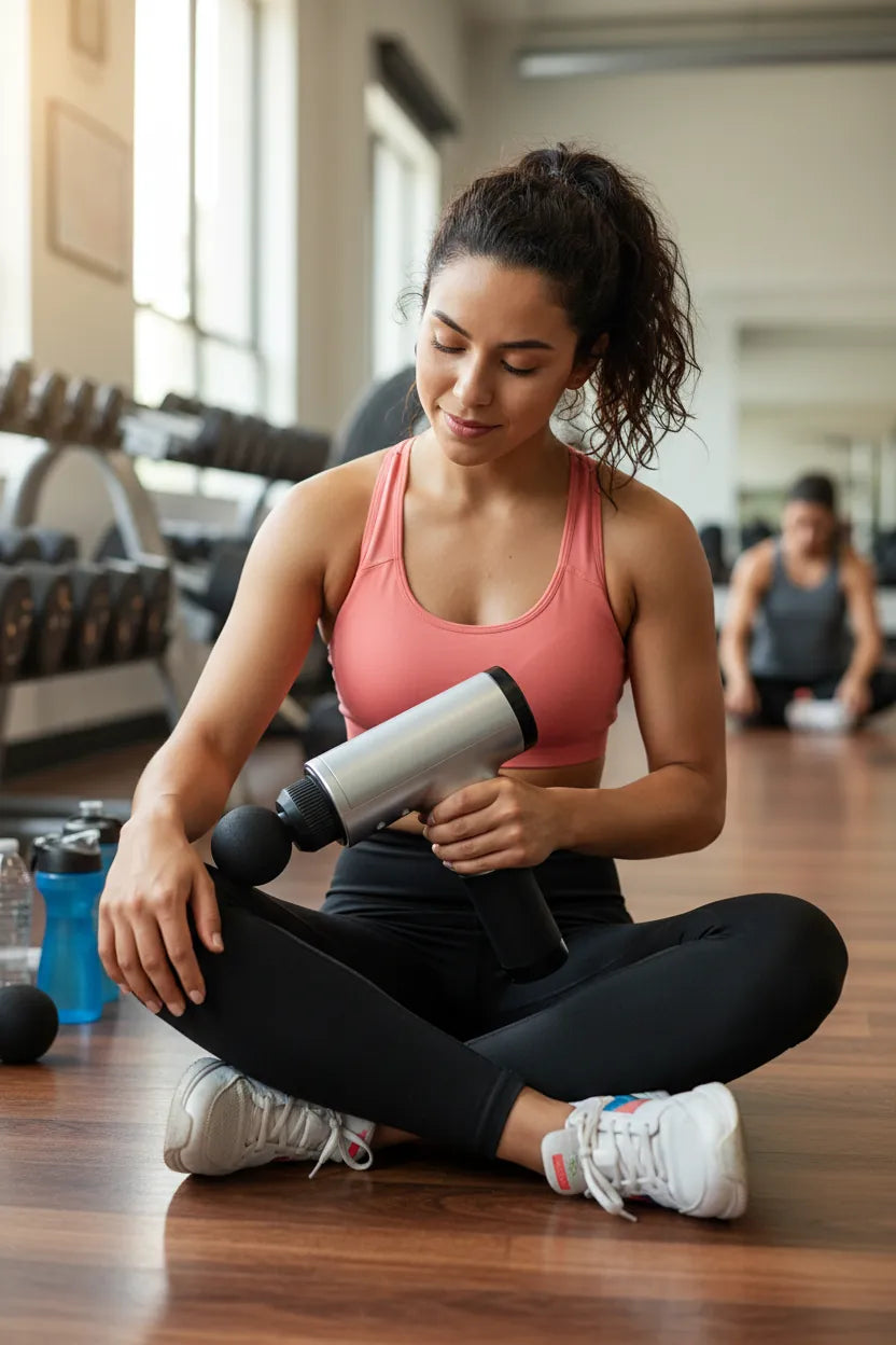 Pursonic Deep Tissue Massage Gun with 6 speed settings, designed for muscle recovery and wellness, featuring a sleek black design.