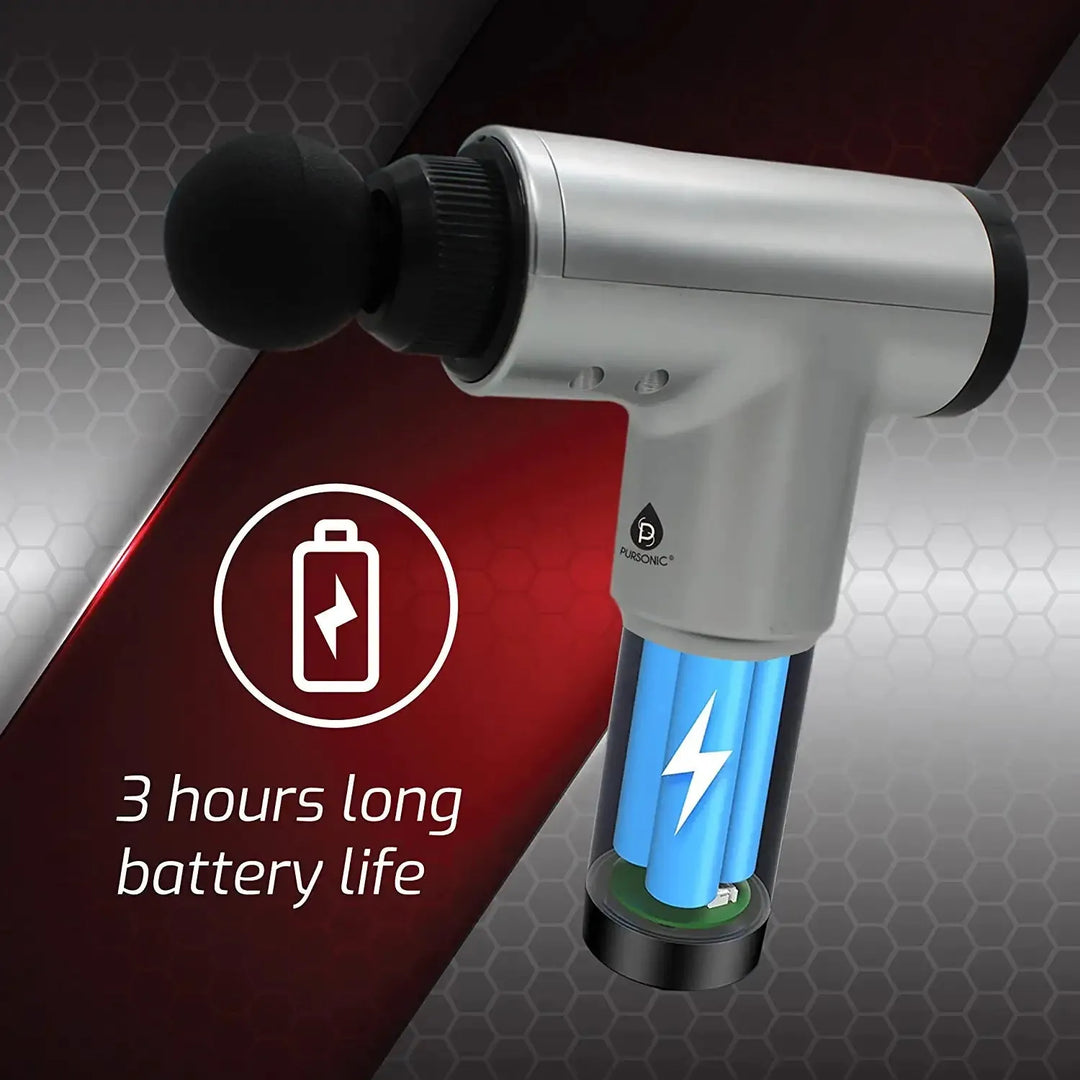 Pursonic Deep Tissue Massage Gun with 6 speed settings, designed for muscle recovery and wellness therapy.