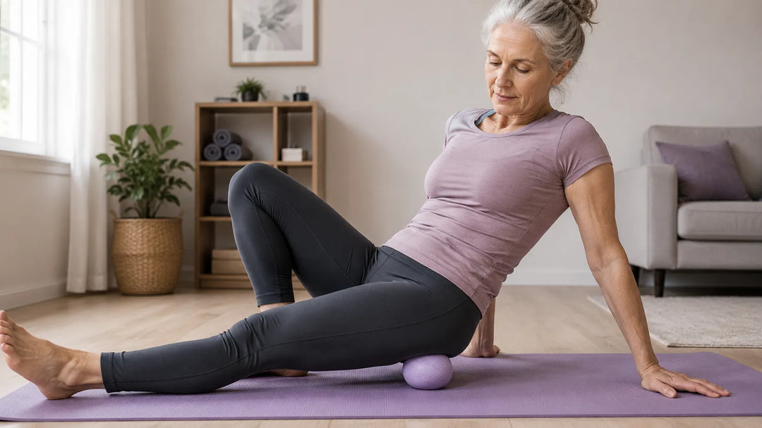 massage ball for deep tissue relief, showing a close-up of the textured, ergonomic massage ball in hand.