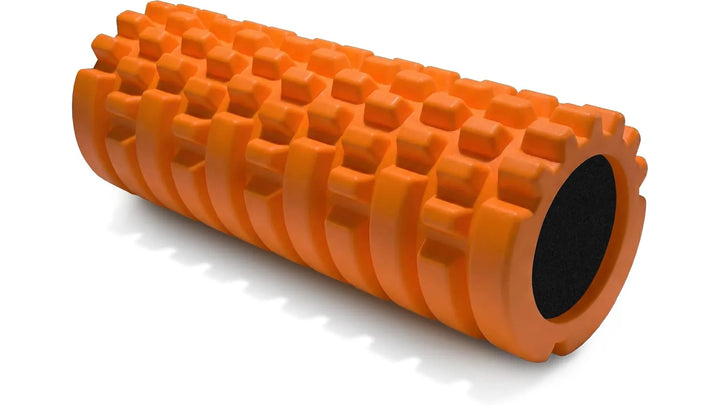  foam roller for deep tissue massage, cylindrical foam roller with textured surface for muscle relief and recovery.