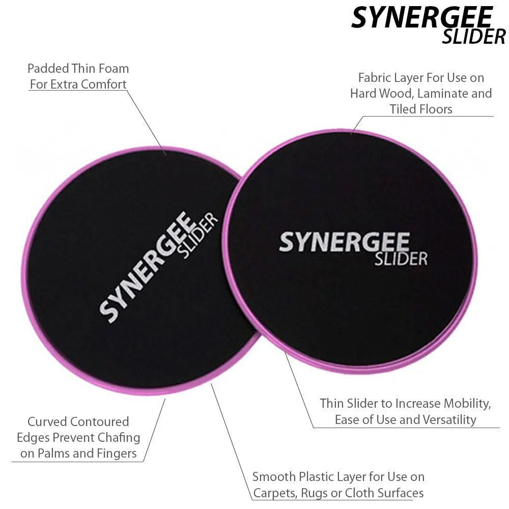 Synergee Core Sliders for abdominal training, showing compact circular discs used for core strengthening exercises.
