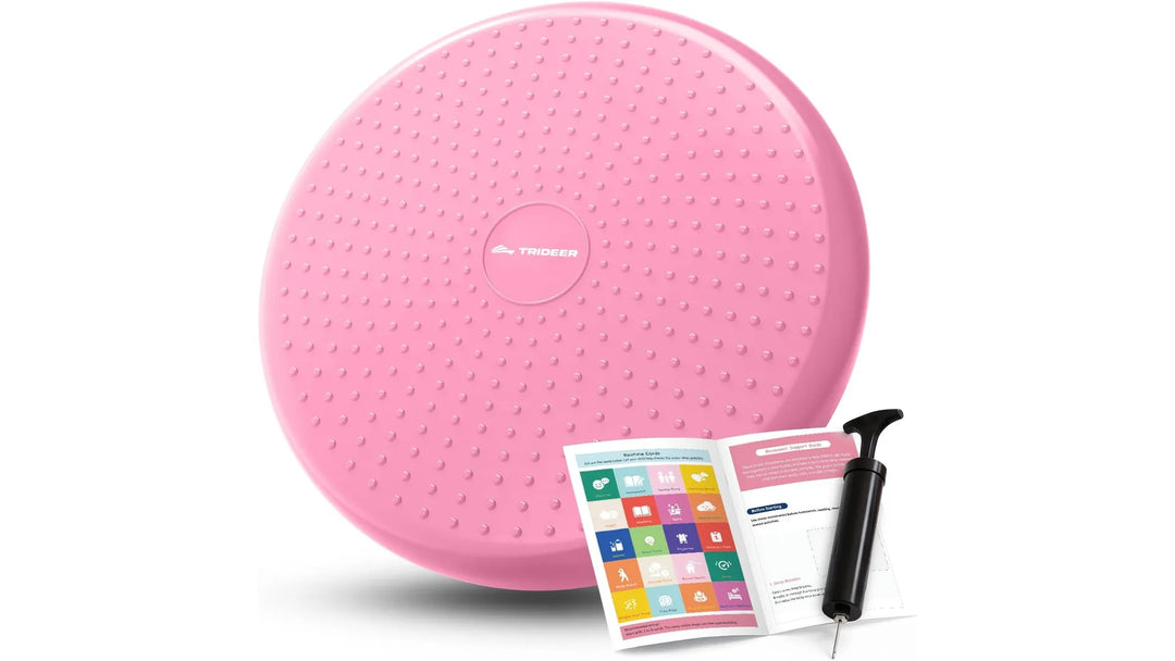 The Peak Pivot Wobble Cushion for balance training, featuring a round, textured surface in vibrant colors for stability exercises.