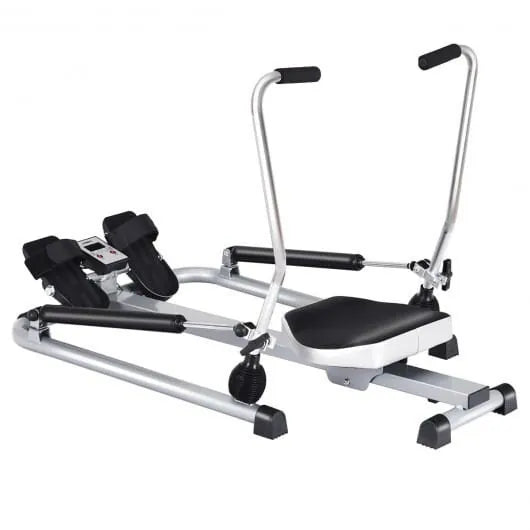 Hydraulic rowing machine from The Peak Pivot for full body home workouts, featuring adjustable resistance and ergonomic design.