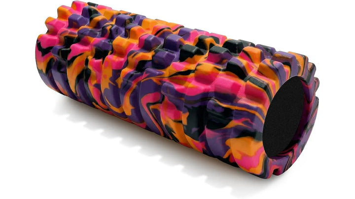 foam roller for deep tissue massage, cylindrical foam tool for muscle relief and myofascial release exercises.