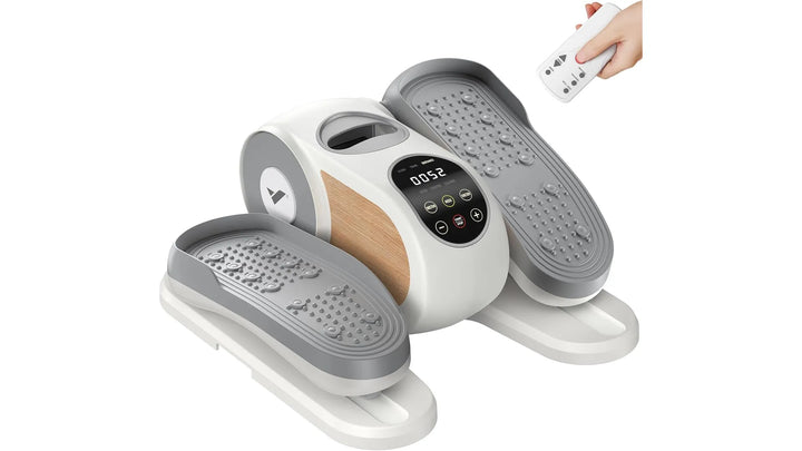 Under-desk elliptical machine, compact elliptical trainer for low-impact seated exercise at a desk.