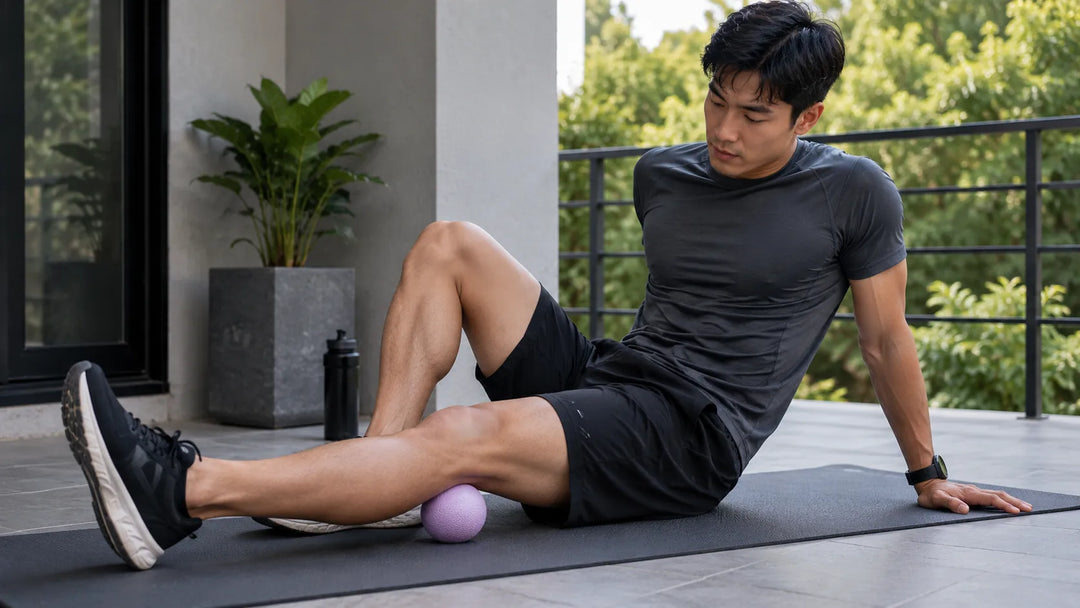 massage ball for deep tissue relief, shown in hand with textured surface for muscle relaxation and pain relief.