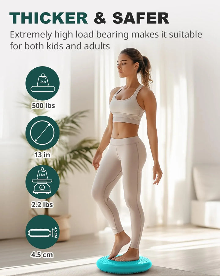 The Peak Pivot Wobble Cushion for balance training, showing a round, inflatable, textured balance cushion on a neutral background.