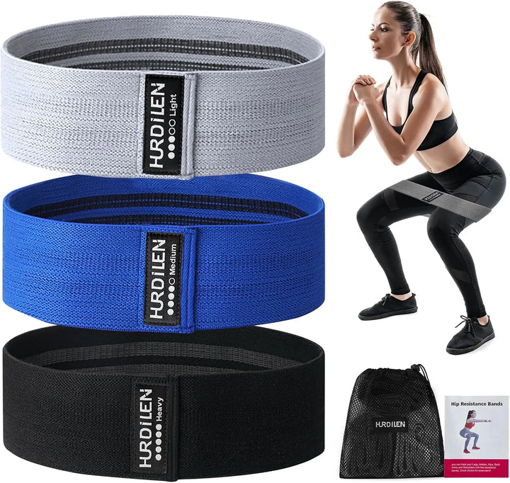 Full body fabric resistance bands set with three levels of tension, ideal for strength training and fitness workouts.